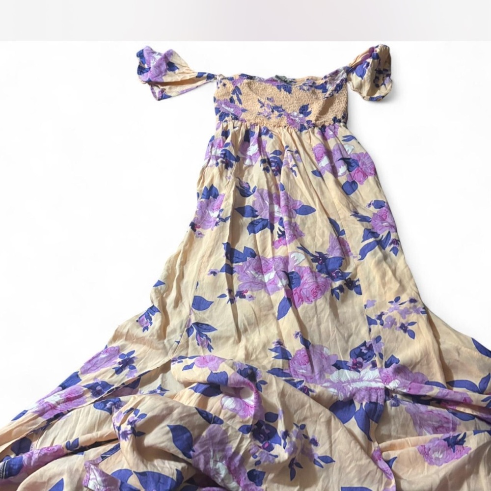Blush Purple Floral Off-Shoulder Kids Dress on Cream